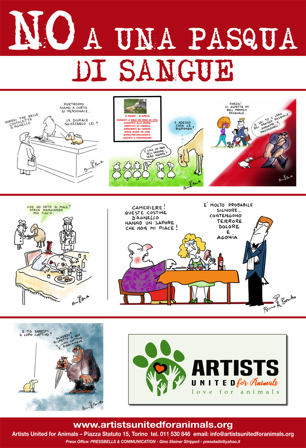 Le vignette di Bruno Bozzetto per l'iniziativa "NO a una PASQUA DI SANGUE"